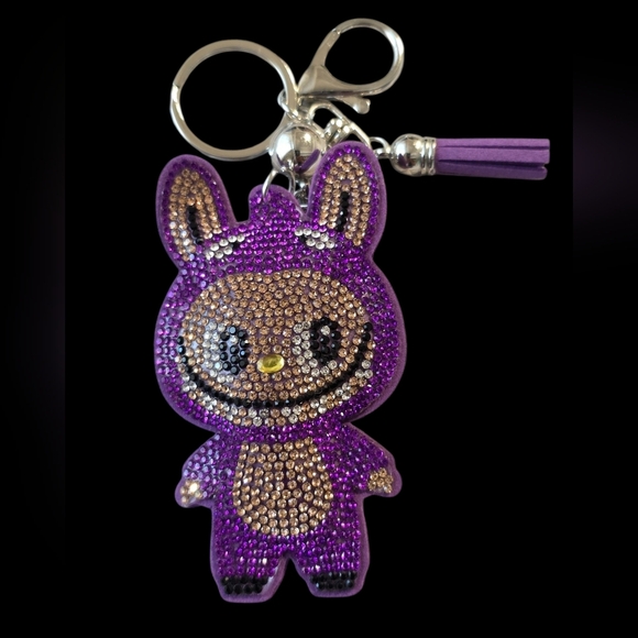 Accessories - Purple Labubu Rhinestone Handbag Charm - Keychain